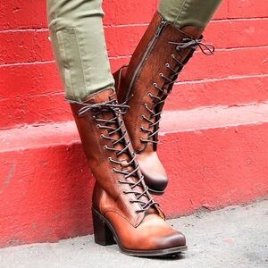 Frye Kendall Brown Leather Lace Up Heeled Combat Boots Size‎ 7 ½